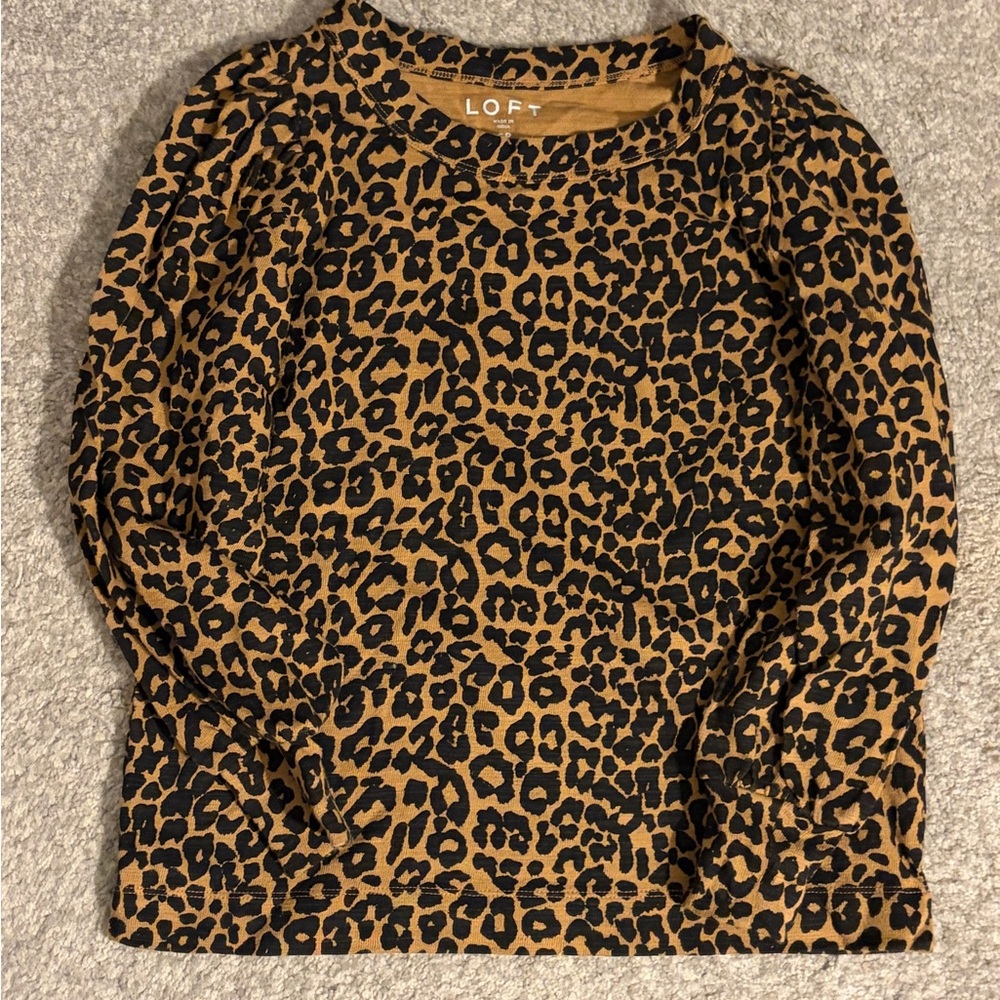 LOFT Animal Print Pullover in Black and Tan